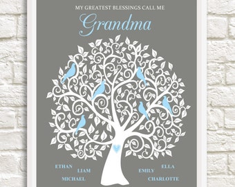 Grandma Family Tree, Personalized Grandma Gift,  Mother's Day Gift for Grandma, Custom Family Tree for Grandma,  Gift for Grandma,