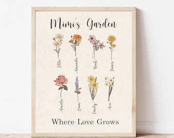 Gift for Mimi, Grandma's Garden, Birthflower Personalized Gift, Personalized Grandma Gift, Gift for Grandma,Love Grows, Mother's Day Gift