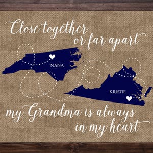 Christmas Gift for Grandma, Grandma Long Distance Map, Personalized Grandma Gift, Gift for Grandma, Long Distance Map for Grandma