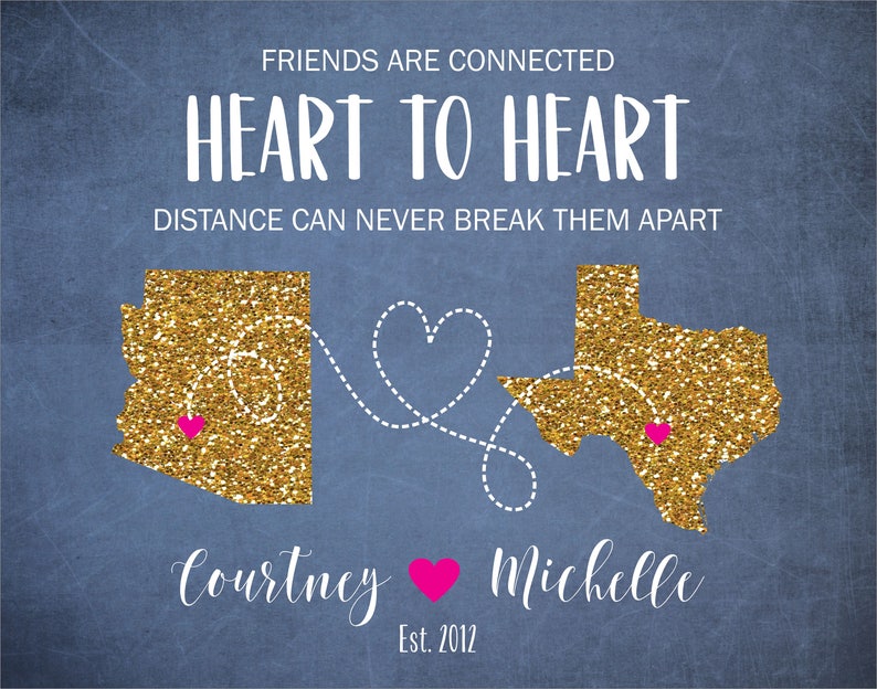 Best Friend Long Distance, Long Distance Map, Friends moving away, Going to College, Housewarming Gift, Friend Moving Away, Distance image 3