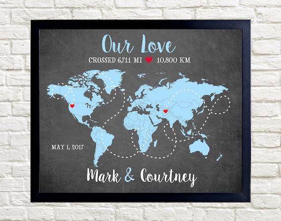 Military Family Push Pin World Map, Long Distance Love Map