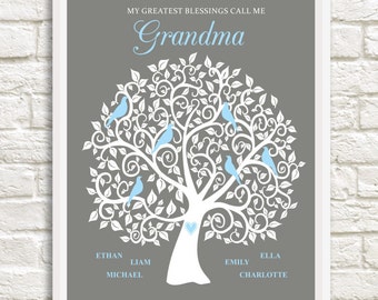 Gift for Grandma, Grandma Family Tree, Personalized Grandma Gift, Custom Family Tree for Grandma,  Gift for Grandma, Grandkids, Christmas