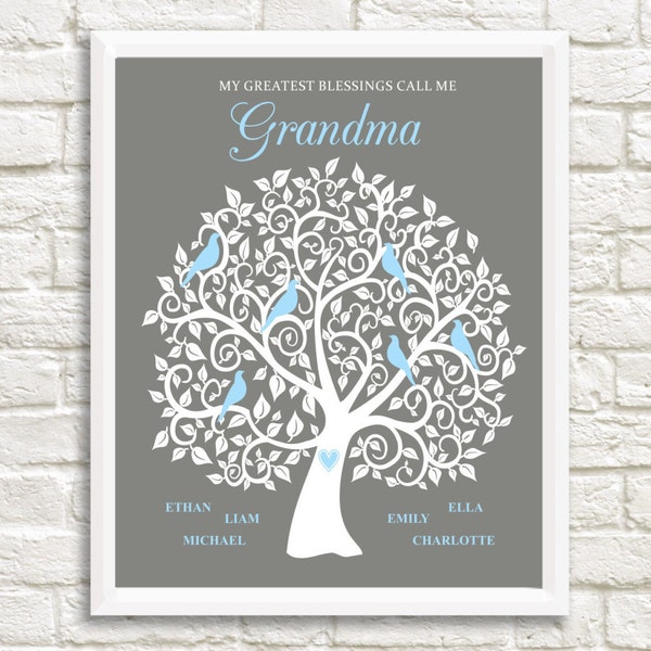 Regalo para la abuela, árbol genealógico de la abuela, regalo personalizado de la abuela, árbol genealógico personalizado para la abuela, regalo para la abuela, nietos, Navidad