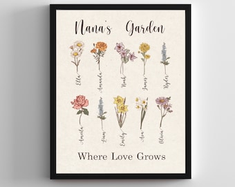 Gift for Nana, Nana's Garden, Birthflower Personalized Gift, Personalized Grandma Gift, Gift for Nana,Love Grows, Mother's Day Gift