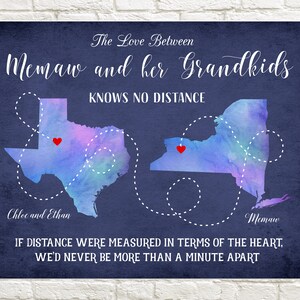 Mother&#39;s Day Gift for Memaw, Long Distance Map, The Love Between Memaw,  Long Distance Map picture, Memaw Map, Grandma Gift, Gift for Memaw