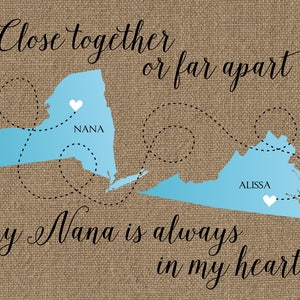 Christmas Gift for Nana, Gift for Nana  Grammy, Nana Long Distance Map, Personalized Grandma Gift, Long Distance Map for Nana, Grandma