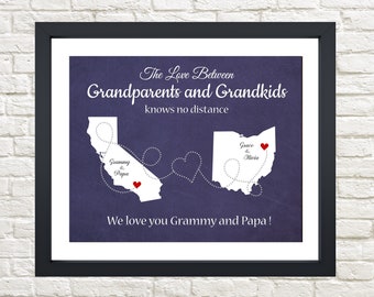 Grandma and Grandpa Map, Long Distance Grandparent Gift, Gift for Grandma and Grandpa, Grandma and Grandpa Gift, Christmas Gift