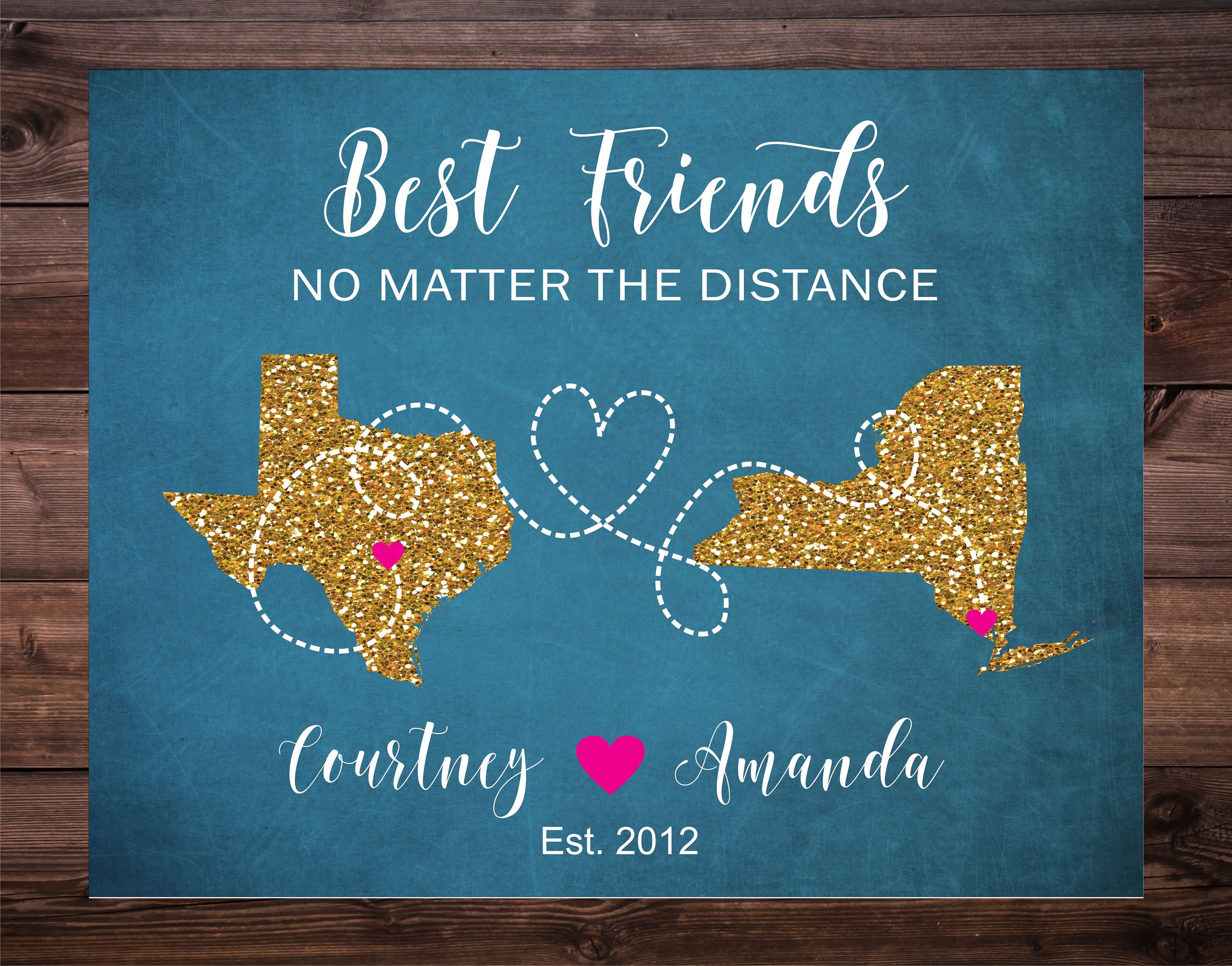 Best Friend Map Long Distance Friendship Map Friends Moving Etsy