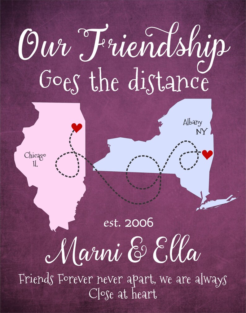 Best Friend Map Best Friend Long Distance Personalized Long Etsy