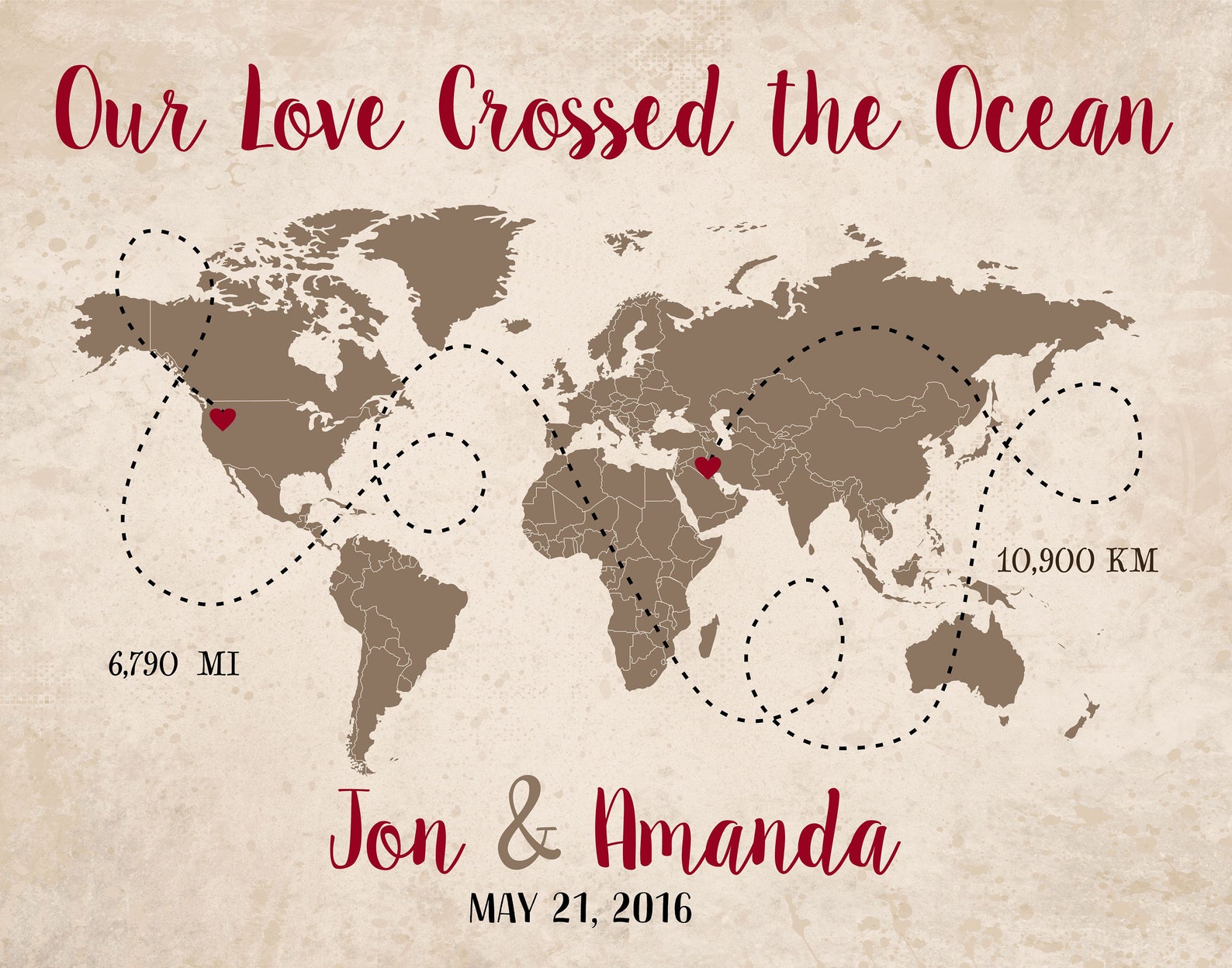 Long Distance Relationship Map, World Map, Deployment Gift ...