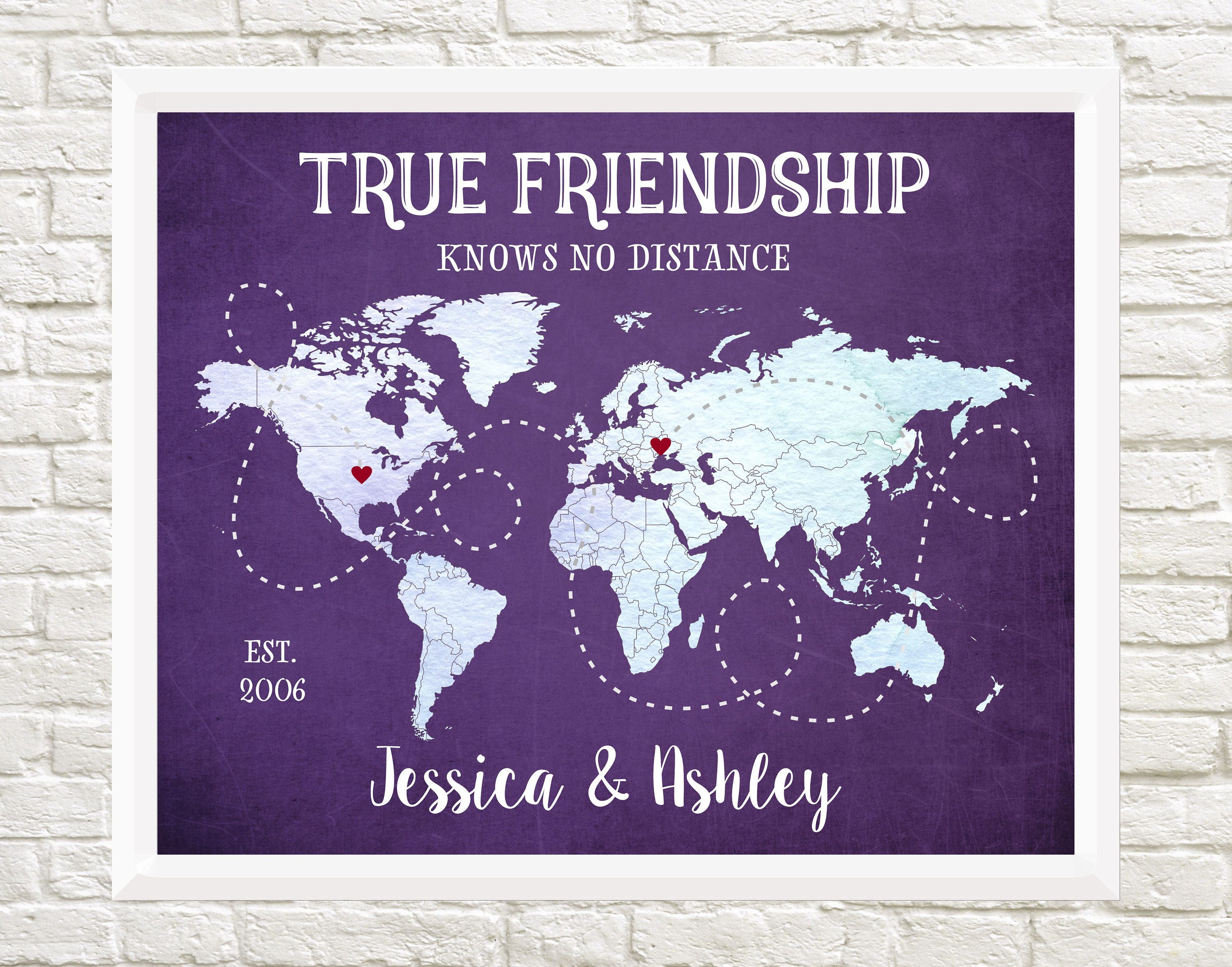 Best Friend Map Long Distance Friendship Map Friends Moving Etsy