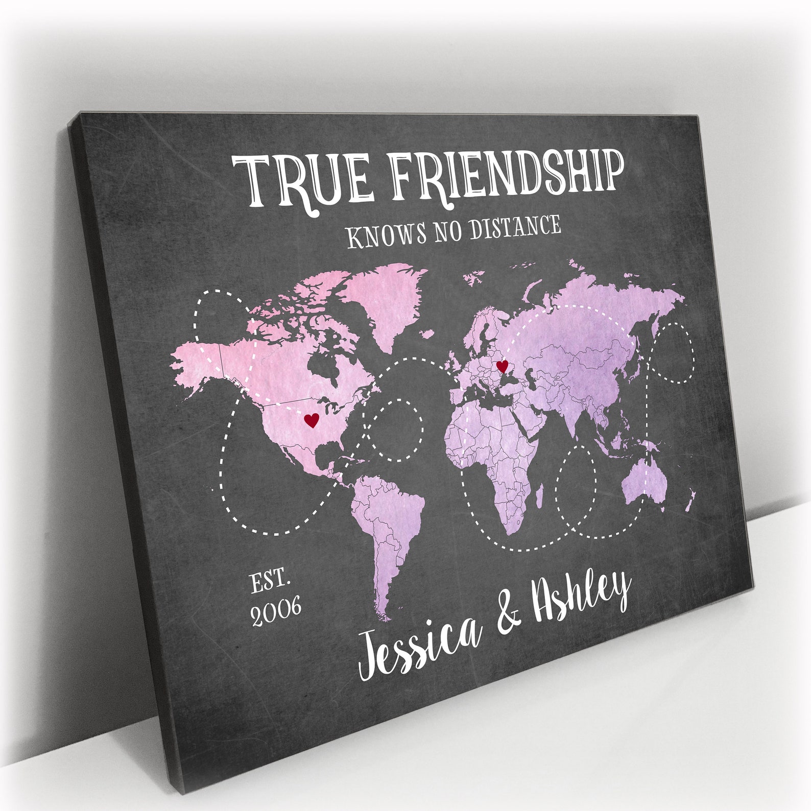 Best Friend Map Long Distance Friendship Map Friends Moving Etsy