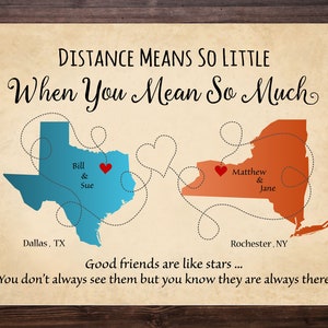 Gift for Friends, Christmas Gift for friends, Long Distance Friendship Map, Friends moving away, Housewarming Gift, Moving Away, Distance image 1