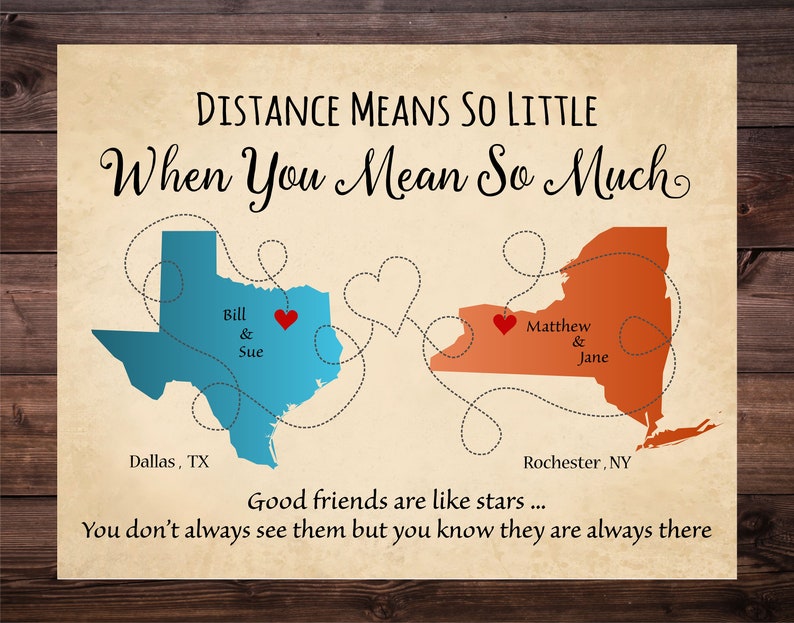 Gift for Friends, Christmas Gift for friends, Long Distance Friendship Map, Friends moving away, Housewarming Gift, Moving Away, Distance image 1