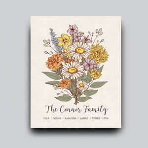Gift for Family, Family Garden Bouquet, Birthflower Bouquet, Personalized Family Gift, Gift for Grandma, Grandkids,Gift for Mom,Mother&#39;s Day