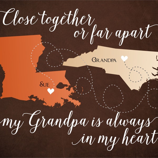 Gift for Grandpa, Grandpa Long Distance Map, Christmas Gift for Grandpa, Father's Day Gift, Long Distance Map for Grandpa, Personalized