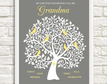 Mother's Day Gift for Grandma, Grandma Family Tree, Personalized Grandma Gift, Custom Family Tree for Grandma,  Gift for Grandma, Grandkids