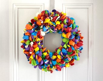 Balloon Wreath, Party Decor, Multicoloured Wreath, Colourful Home Decor, Birthday Decorations, Unusual Quirky Door Wreath, Fun Celebration