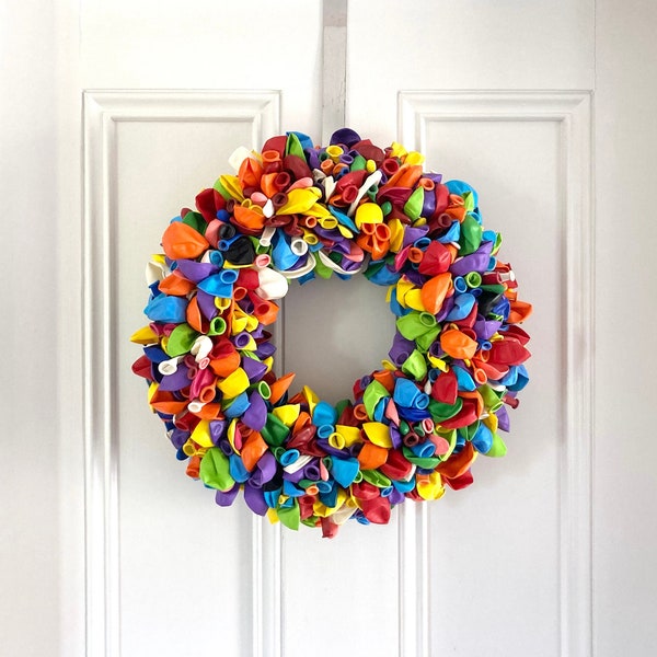 Balloon Wreath, Party Decor, Multicoloured Wreath, Colourful Home Decor, Birthday Decorations, Unusual Quirky Door Wreath, Fun Celebration