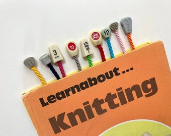 Custom Bookmark, Gift For Knitter, Upcycled Vintage Knitting Needle Gauge With Twisted Colourful Cord, Fun Knitting Gift, Stocking Filler