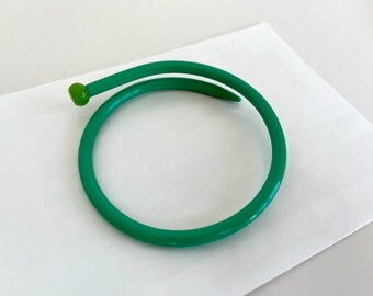 Gift for Avid Knitter, Knitting Needle Bracelet, Unusual Two Tone Green Bangle, Upcycled Recycled Plastic