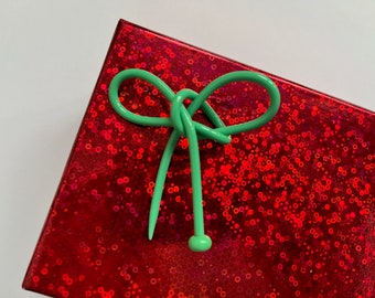 Gift for knitter, Green vintage plastic knitting needle, Recycled Upcycled, Unusual Gift Bow, Unusual Gift Wrap For Knitter