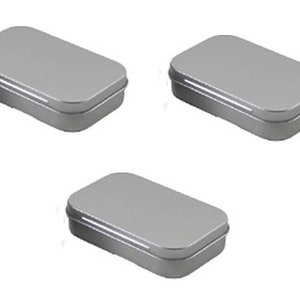 Three Rectangular Tin 3.8&quot; by 2.45&quot;  Metal Tin Container Altoids Type Hinged Lid for Cosmetics Spices Crafts Teas Skincare Soap Survival