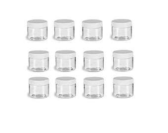 12 USA Made Plastic 2 Oz Clear New High Quality Empty Clear Pot Jars Cosmetic Creams Container w/ Lid Great for Crafts Storage Supplies