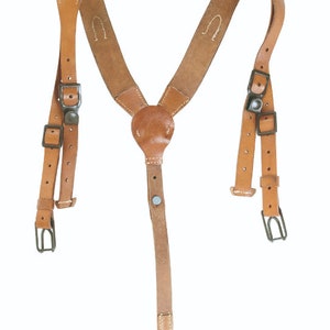 Original Czech Army Y-Strap Leather Suspenders Harness Military Brown