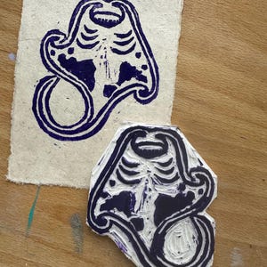 Manta Ray Linocut Print on 4x6 handmade paper