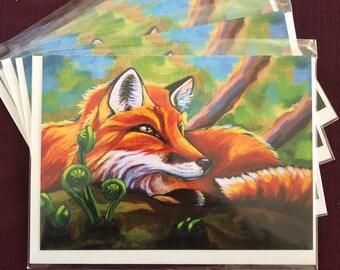 Fox with Fiddleheads Blank Note Cards - set of 5