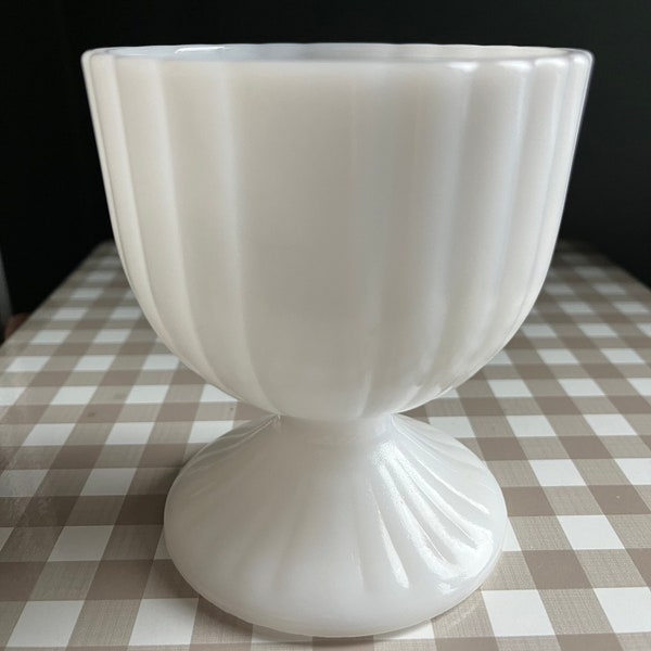 Pretty Fluted Vintage Milk Glass Footed Vase | Urn | Cache Pot