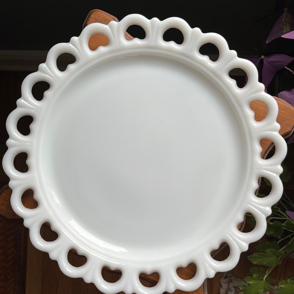 Vintage Large Eyelet-Rimmed Milk Glass Platter