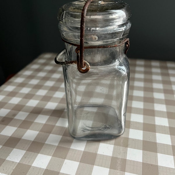 Cute Little Vintage Clear Glass Canning Jar with Wire Bail Closure