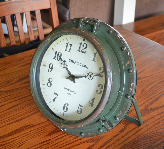 Distressed Gray Wall Clock With Pulley Sturdy Distressed Finish Nautical decor