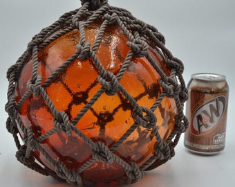 Vintage  Fishing Float In Red Amber Glass 10&quot;