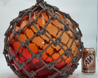amber fishing ball with net Vintage Amber Glass Fishing Float ~ Orange Globe Fishing Net Float ~ 5
