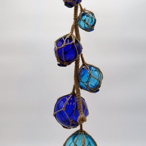 Glass Rope Fishing Float in Light Aqua & Cobalt Blue 2 to 4"