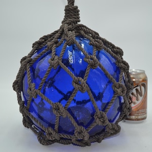 Vintage  Glass Fishing Float In Cobalt Blue 10"