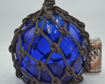 Vintage  Glass Fishing Float In Cobalt Blue 10"