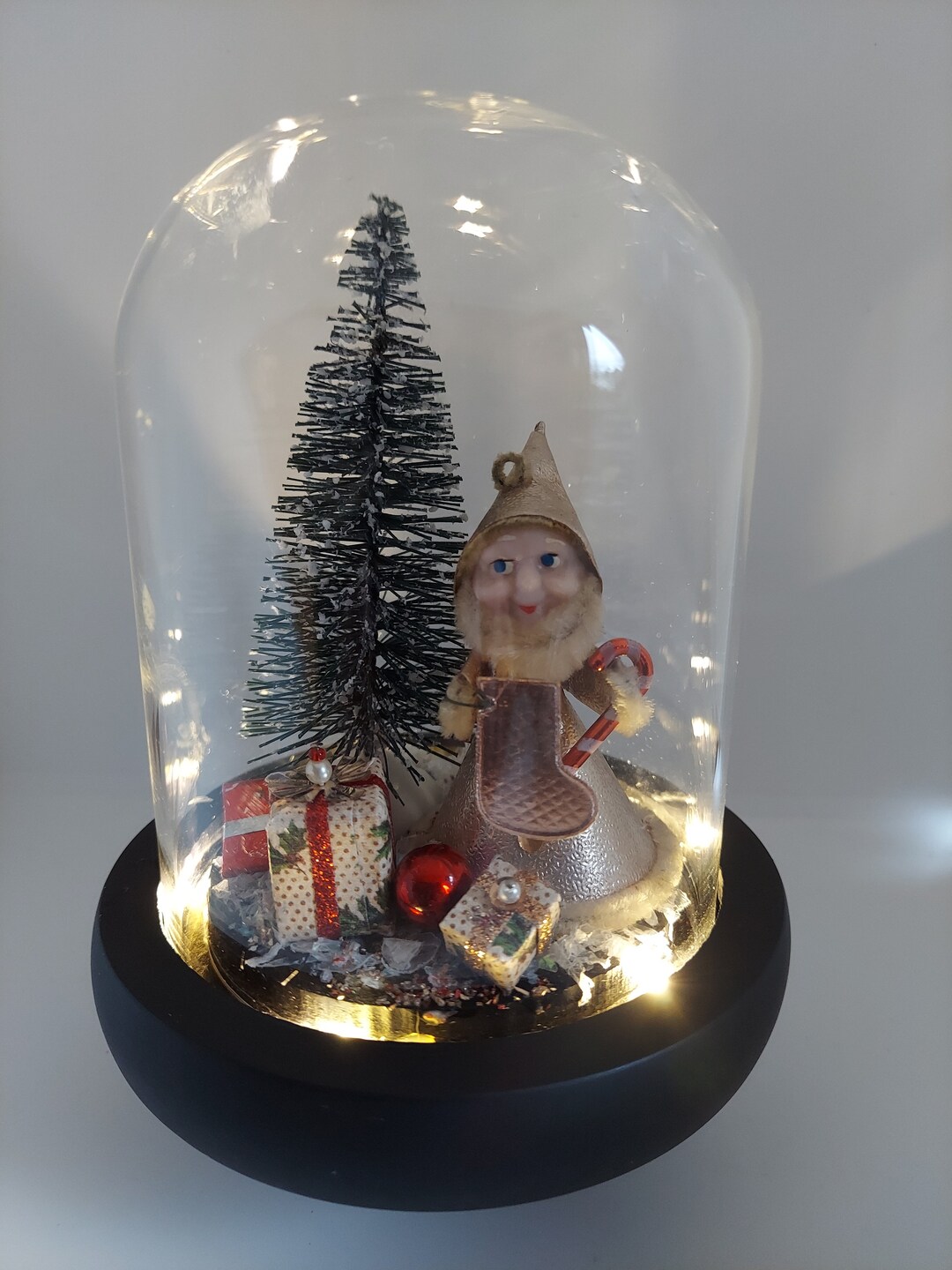 Vintage Christmas Glass Dome Centerpiece Gnome Etsy