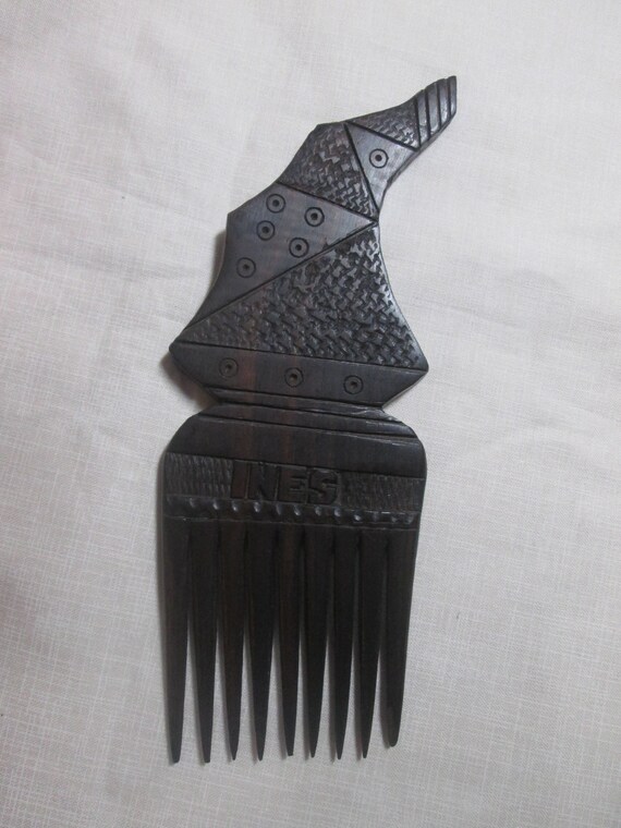 Antique Carved Wood Back Comb Vintage Haircomb 18… - image 4