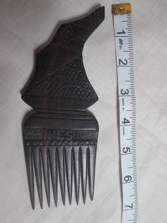 Antique Carved Wood Back Comb Vintage Haircomb 18… - image 8