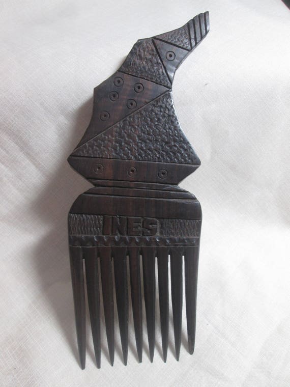 Antique Carved Wood Back Comb Vintage Haircomb 18… - image 3