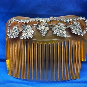 Classic Antique Blonde Backcomb Celluloid Vintage Haircomb with Rhinestones