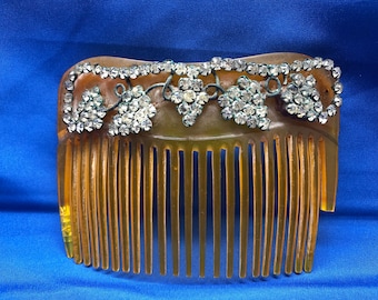 Classic Antique Blonde Backcomb Celluloid Vintage Haircomb with Rhinestones