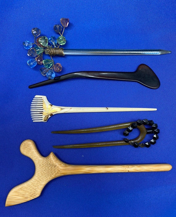 Vintage Set of 5 Antique Hairpins or Bodkins