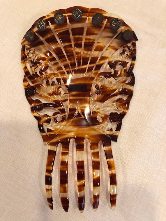 Vintage Celluloid Comb With Medallions Antique Large 