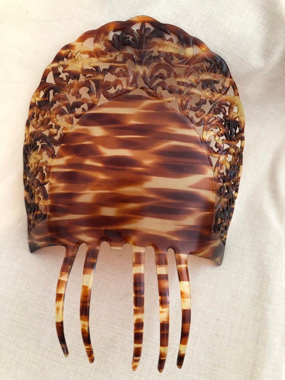 Vintage LARGE Celluloid Fan Back Comb Antique Larg