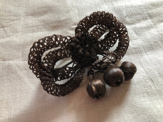 Vintage Hand Made Human Hair Brooch Antique